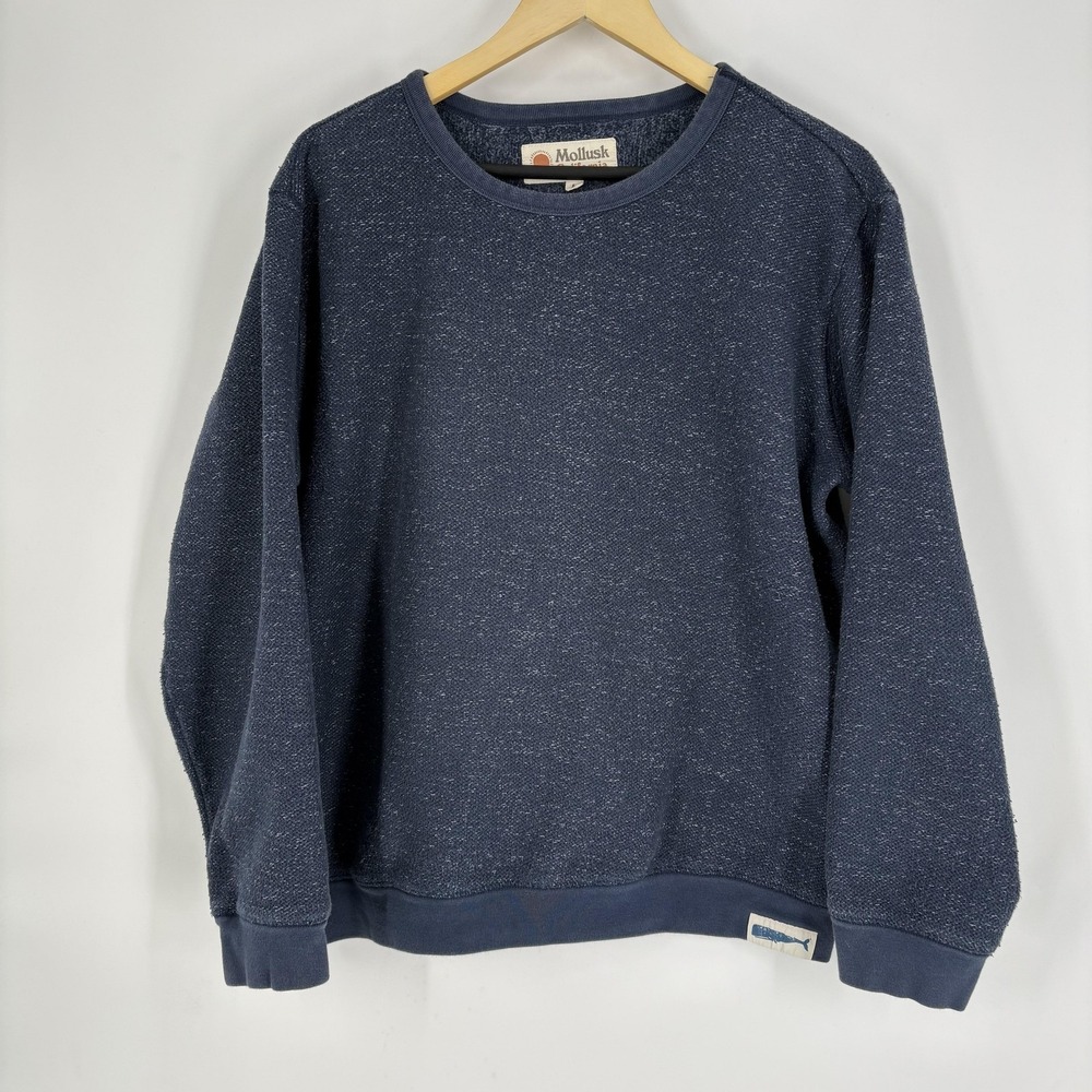 Mollusk Sweatshirt Mens Large Blue Textured Knit Pullover Crew Neck Cotton Blend